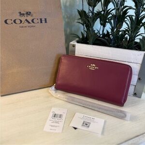 Coach Long Zip Around Pink Leather Wallet w/ Wrist Strap NWT
